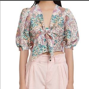 Sandro floral linen/silk top